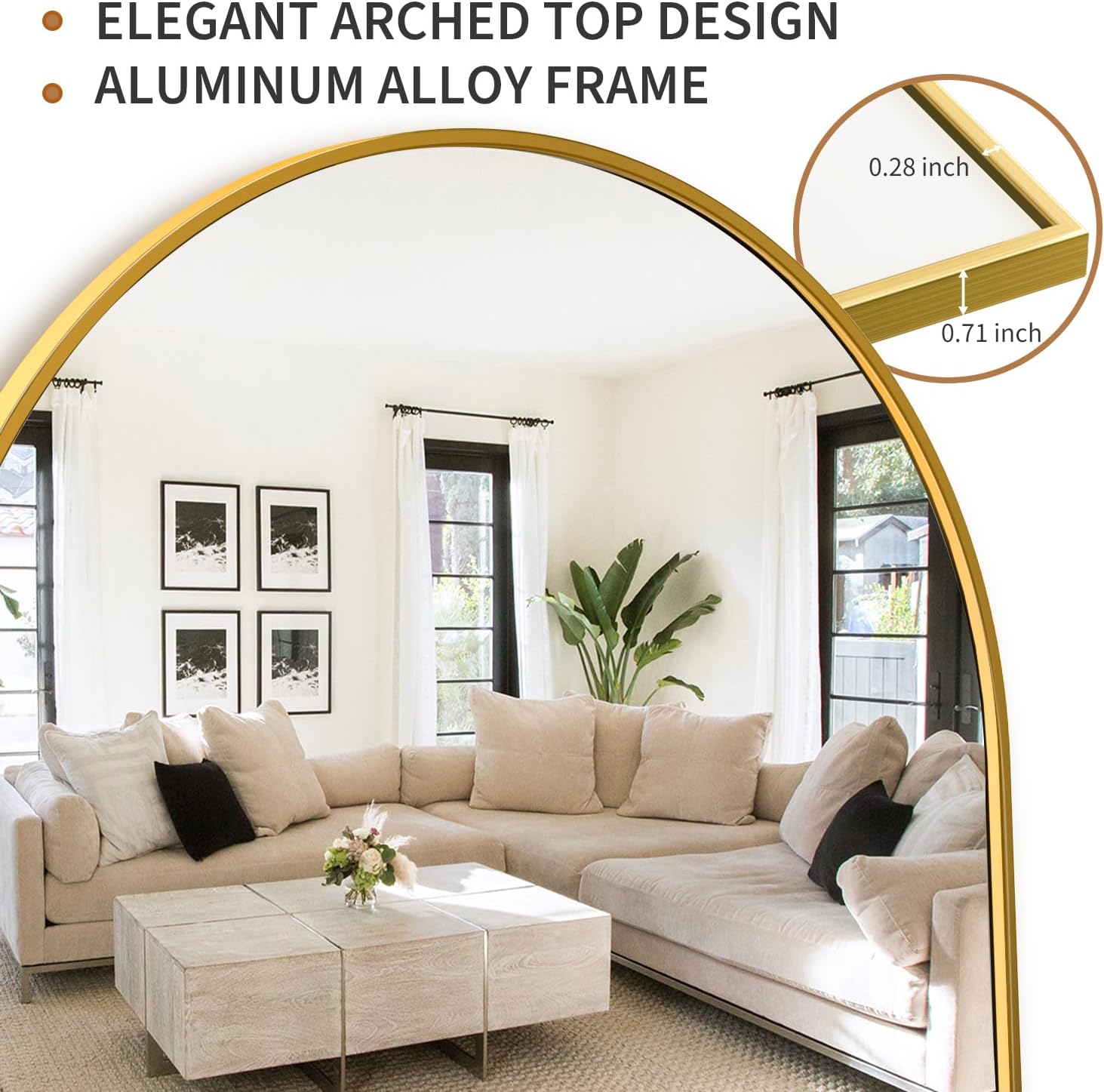 Arched Full Length Mirror, 58"X18" Arched Floor Mirror, Glassless Mirror Full Length with Stand, Floor Mirror Freestanding, Wall Mounted Mirror for Bedroom Living Room, Gold