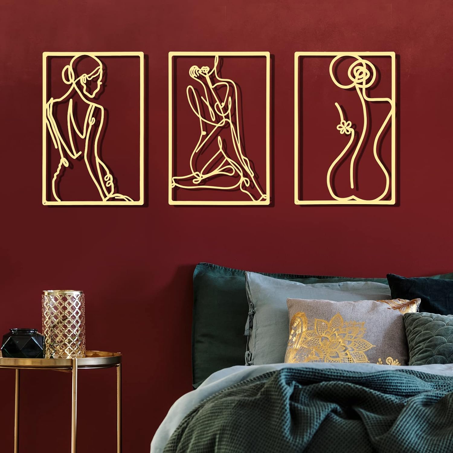 6 Pcs Metal Wall Decor Metal Abstract Woman Wall Art Modern Decor Aesthetic Hanging Art Large Single Line Wall Sculpture for Home Bedroom Living Room (Gold)