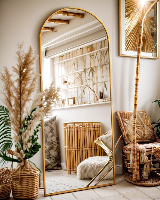 Arched Full Length Mirror, 58"X18" Arched Floor Mirror, Glassless Mirror Full Length with Stand, Floor Mirror Freestanding, Wall Mounted Mirror for Bedroom Living Room, Gold