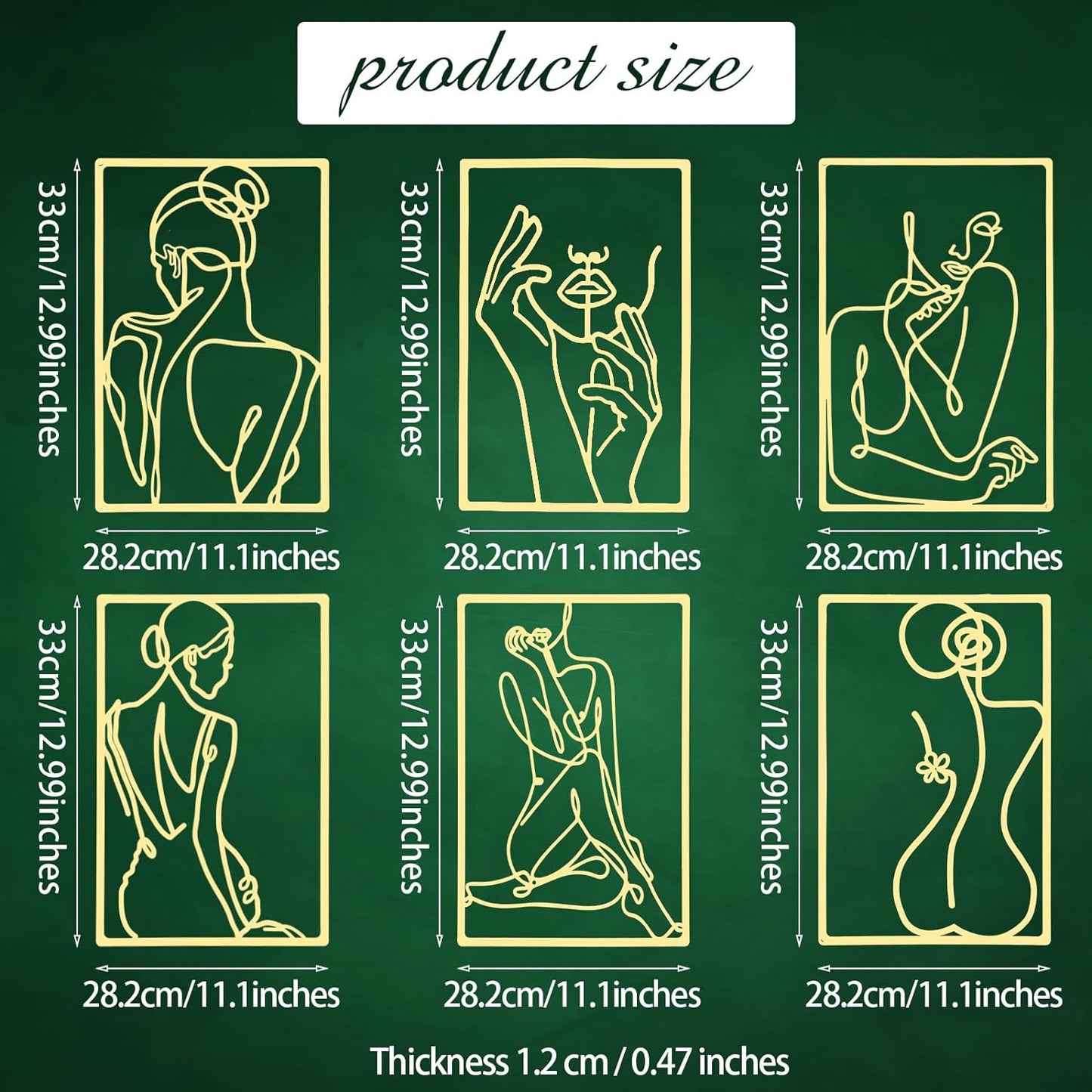 6 Pcs Metal Wall Decor Metal Abstract Woman Wall Art Modern Decor Aesthetic Hanging Art Large Single Line Wall Sculpture for Home Bedroom Living Room (Gold)