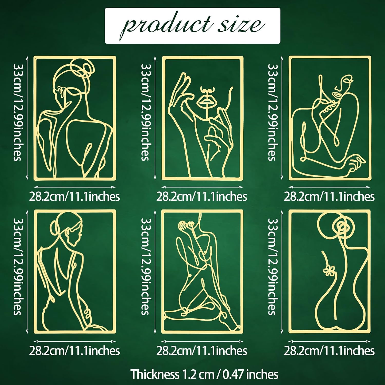 6 Pcs Metal Wall Decor Metal Abstract Woman Wall Art Modern Decor Aesthetic Hanging Art Large Single Line Wall Sculpture for Home Bedroom Living Room (Gold)