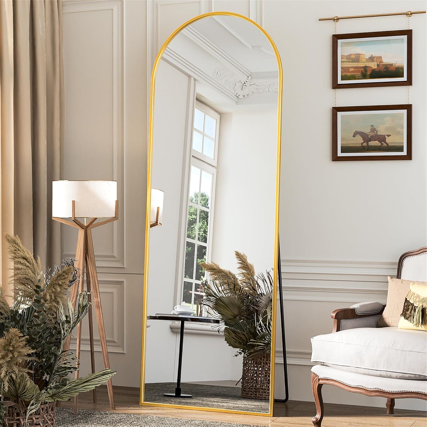 Arched Full Length Mirror, 58"X18" Arched Floor Mirror, Glassless Mirror Full Length with Stand, Floor Mirror Freestanding, Wall Mounted Mirror for Bedroom Living Room, Gold