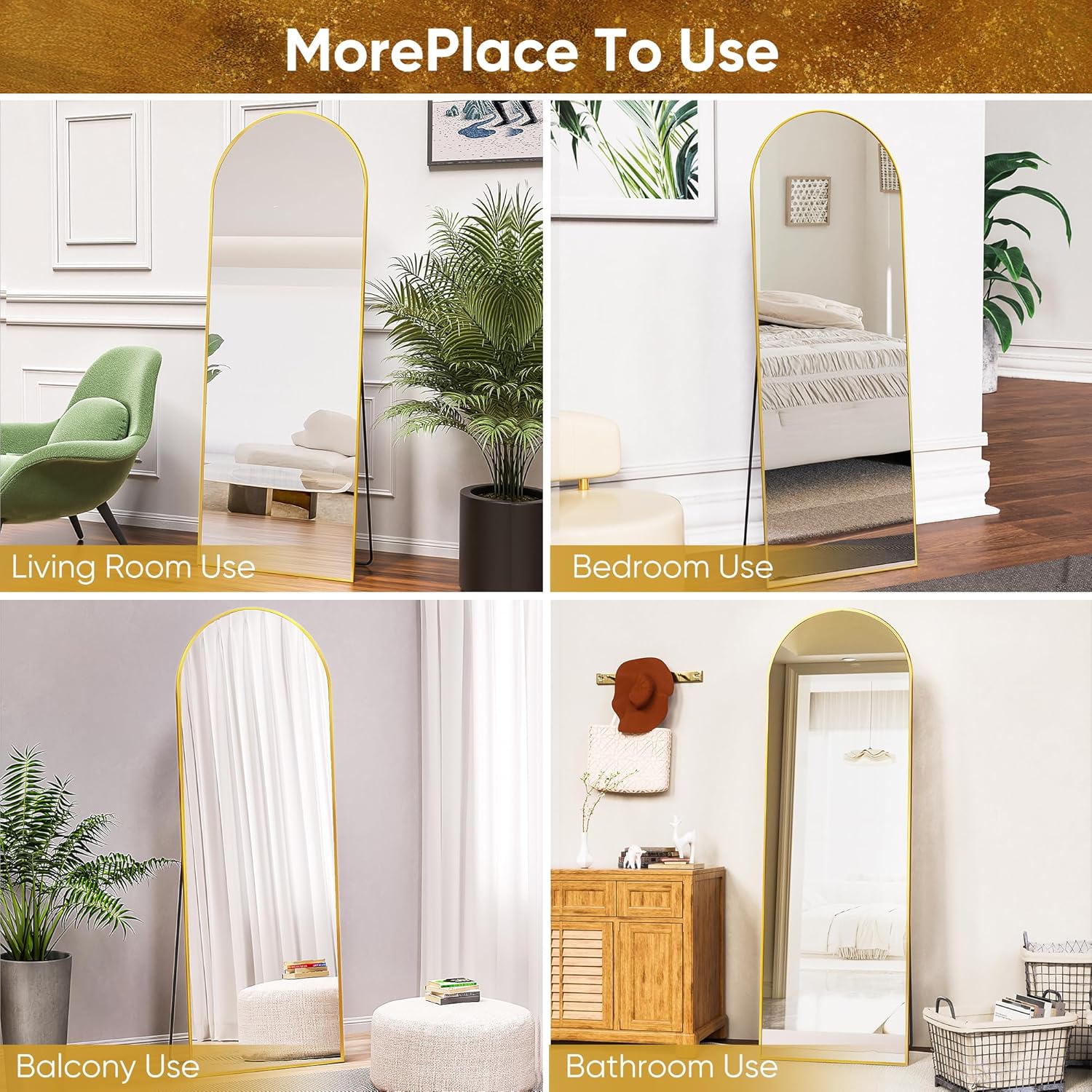 Arched Full Length Mirror, 58"X18" Arched Floor Mirror, Glassless Mirror Full Length with Stand, Floor Mirror Freestanding, Wall Mounted Mirror for Bedroom Living Room, Gold