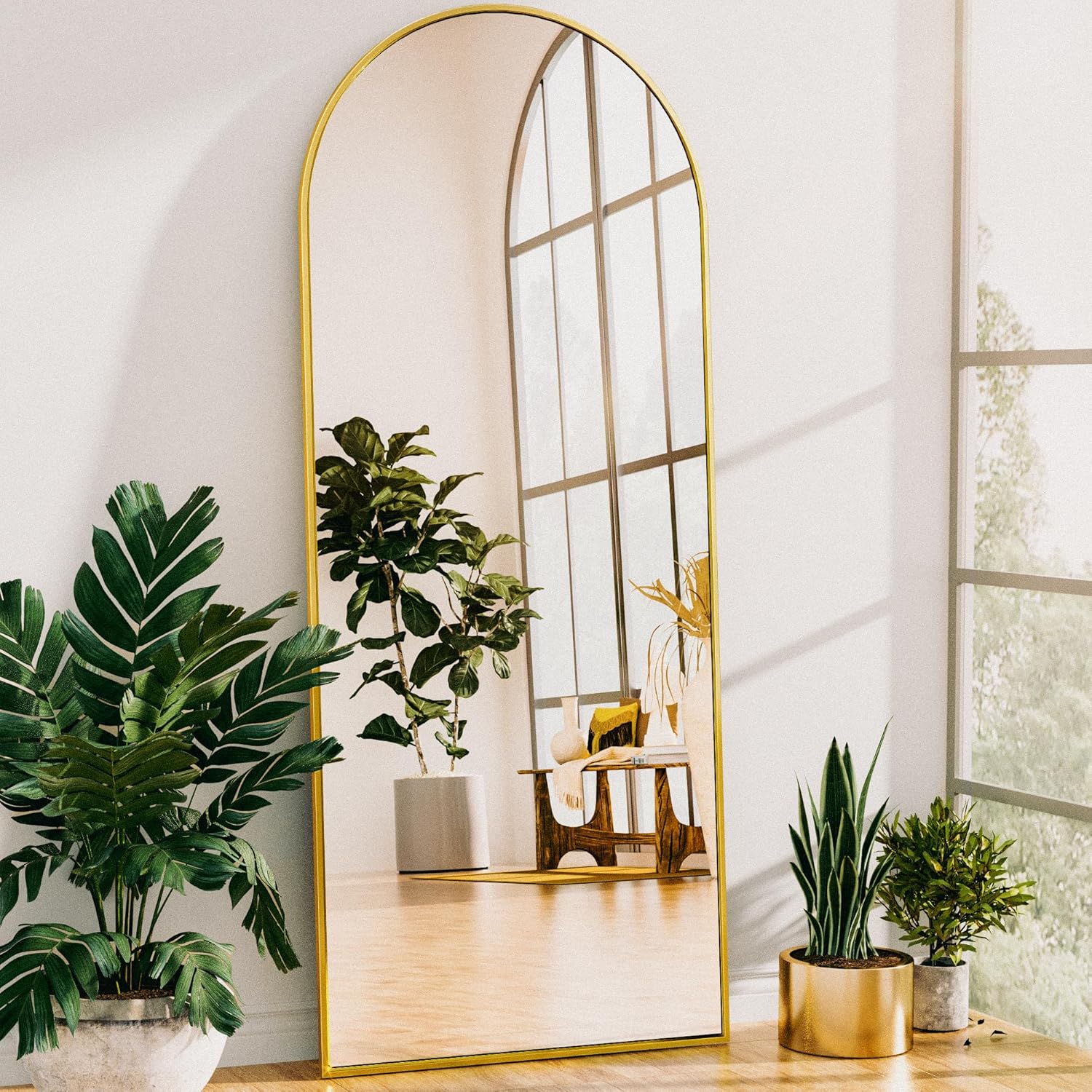 Arched Full Length Mirror, 58"X18" Arched Floor Mirror, Glassless Mirror Full Length with Stand, Floor Mirror Freestanding, Wall Mounted Mirror for Bedroom Living Room, Gold