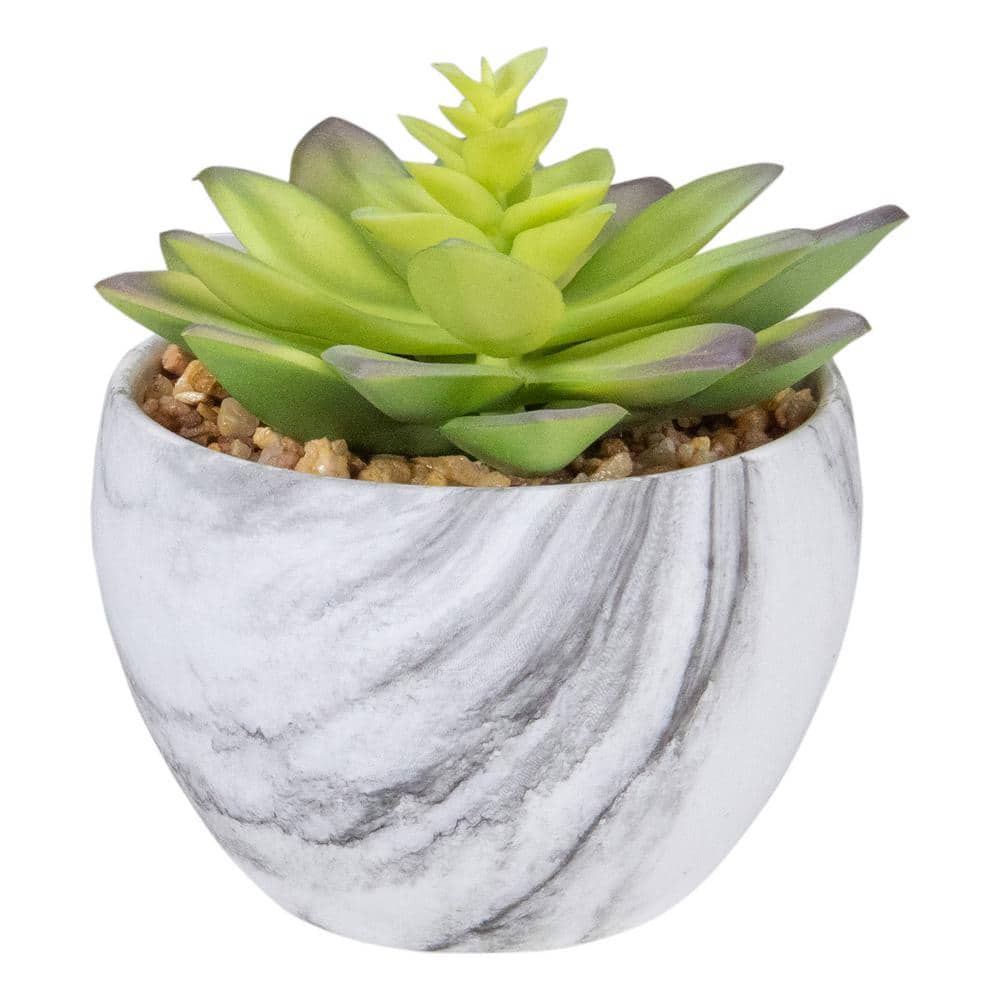 4 " Green and Purple Artificial Succulent in Faux Marble Pot