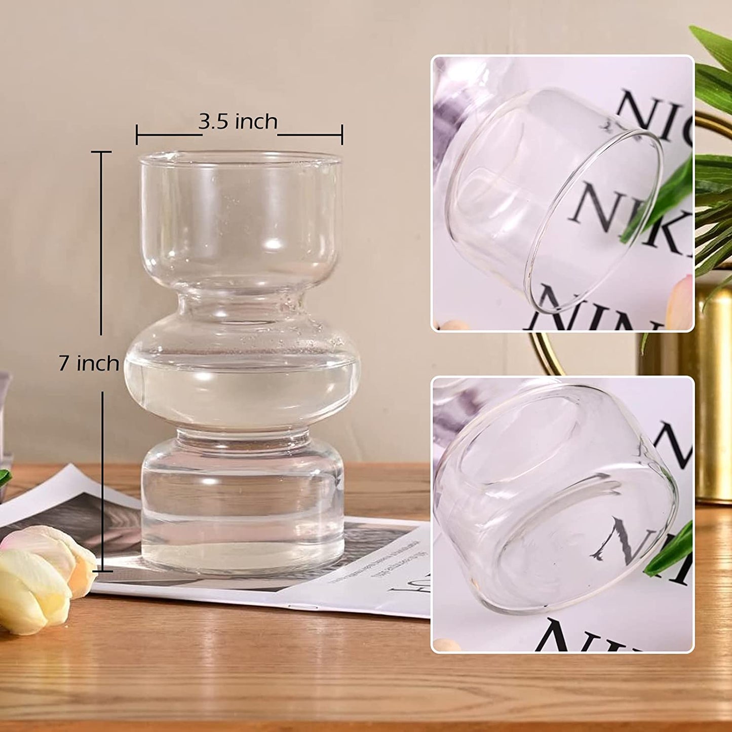 Clear Vases for Decor, 7 Inch Glass Vase Hydroponic Flower Vases Decorative for Home Décor, Modern Geometric Transparent Glass Vase for Living Room Wedding Centerpieces Office Table (Clear)