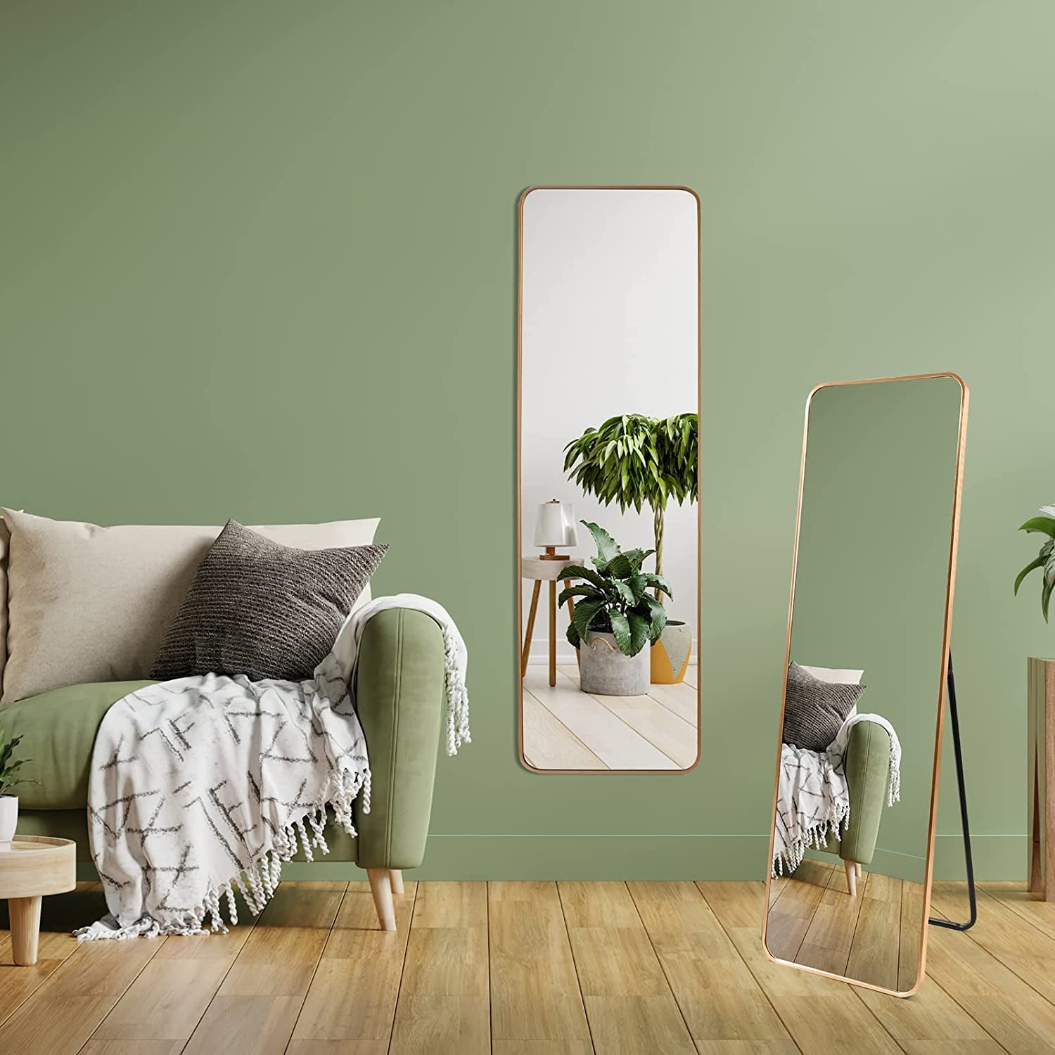 Gold Full Length Floor Mirror with Aluminum Frame for Wall Mounted, Standing, Leaning, 60"X18" Full Body Large Mirror for Dressing Room, Bedroom, Bathroom