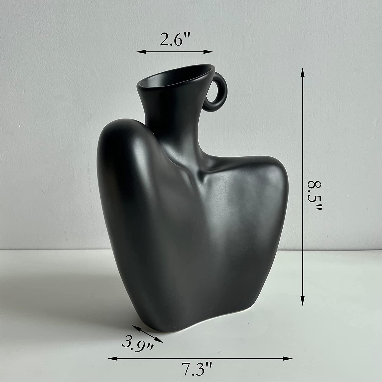 Minimalist Small Ceramic Flower Vase Black Body Statue for Home Decor