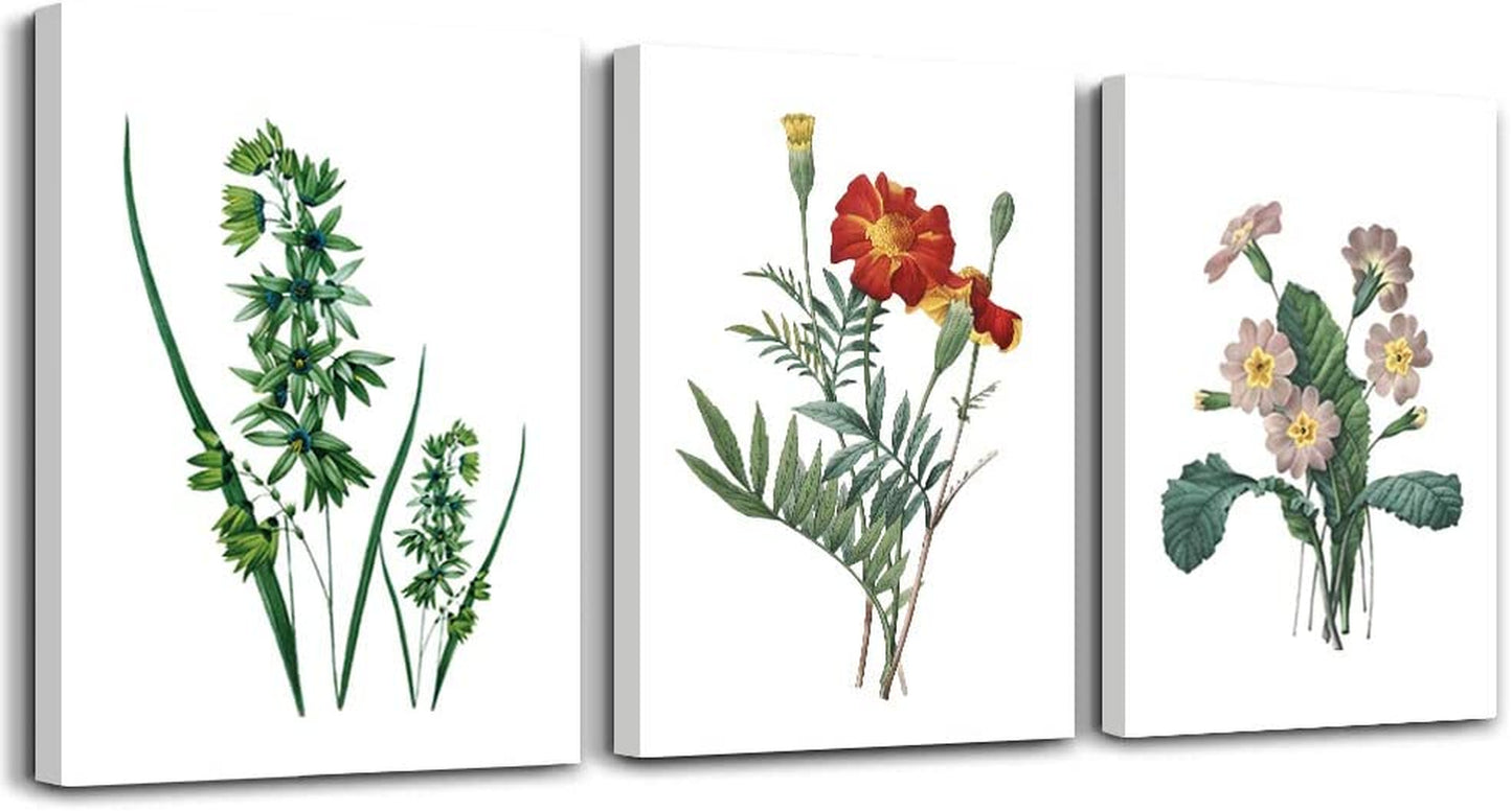 Green Leaves Plants and Flowers Modern Home Art Bathroom Wall Decor，Posters Canvas Prints Wall Art for Bedroom，Wall Artworks Pictures Living Room Wall Decoration Paintings, 12X16 Inch/Piece 3 Panels