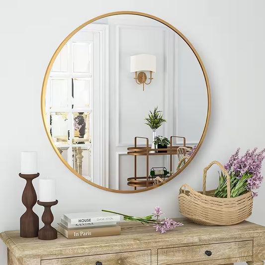 24 In. W X 24 In. H round Aluminum Alloy Framed Gold Wall Mirror