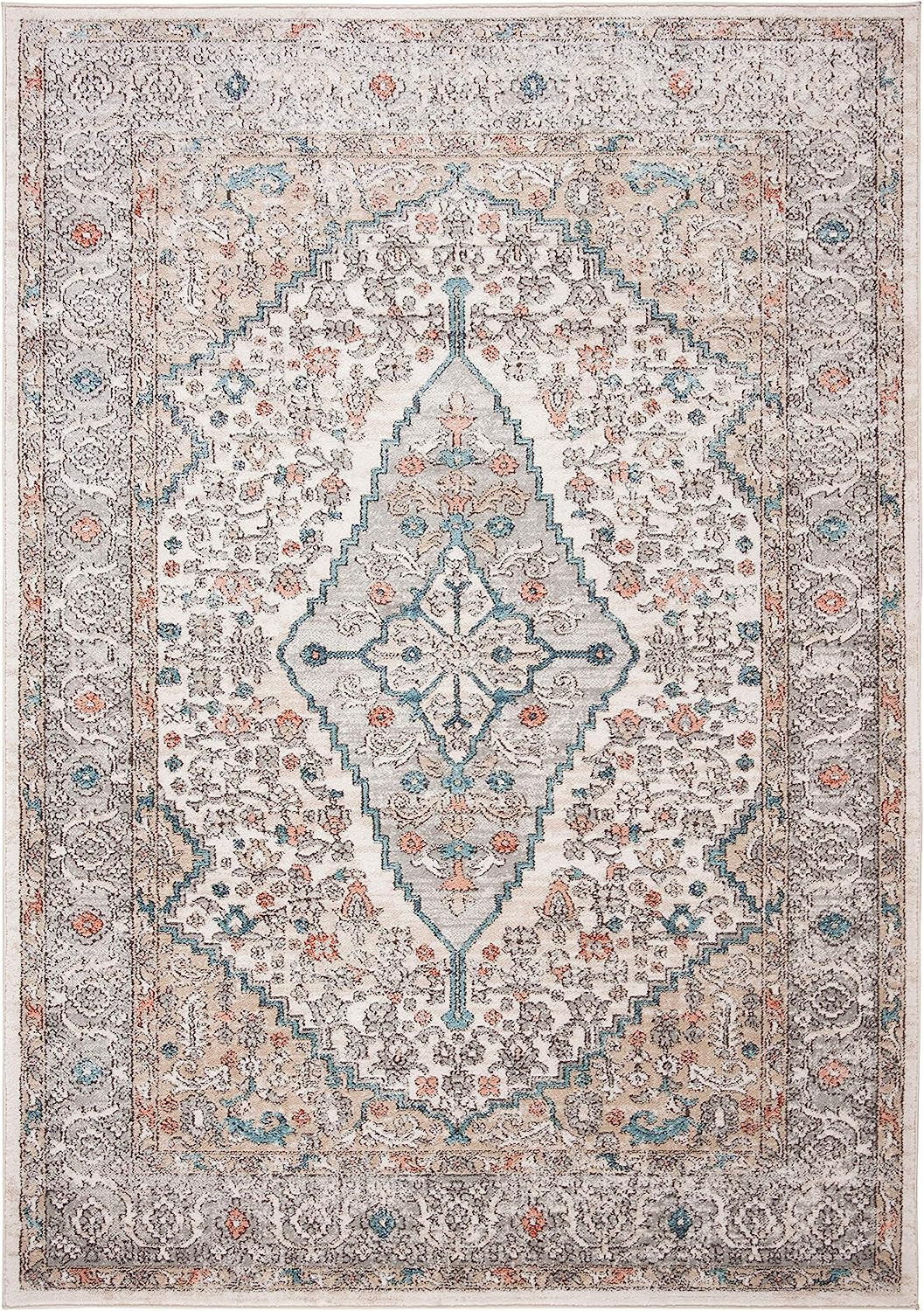 Oregon Collection Area Rug - 5'1" X 7'6", Grey & Ivory, Oriental Distressed Design, Non-Shedding & Easy Care, Ideal for High Traffic Areas in Living Room, Bedroom (ORE876F)