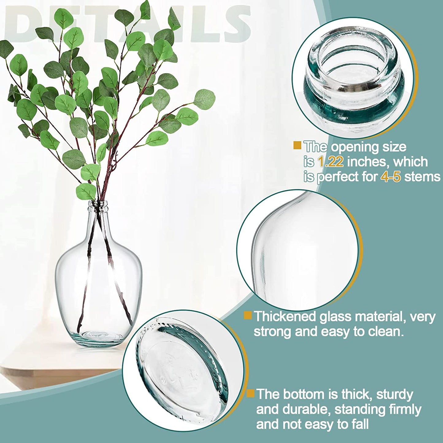 Clear Glass Vase Tall Farmhouse Vase for Branches Glass Vases for Centerpieces in Home Decoration (S)