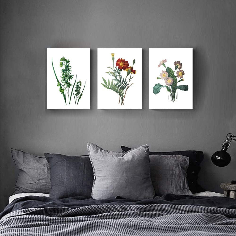 Green Leaves Plants and Flowers Modern Home Art Bathroom Wall Decor，Posters Canvas Prints Wall Art for Bedroom，Wall Artworks Pictures Living Room Wall Decoration Paintings, 12X16 Inch/Piece 3 Panels