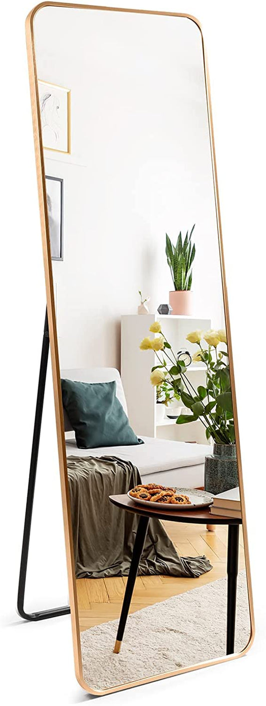 Gold Full Length Floor Mirror with Aluminum Frame for Wall Mounted, Standing, Leaning, 60"X18" Full Body Large Mirror for Dressing Room, Bedroom, Bathroom
