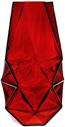 Glass Geometric Vase, Prism Vase, Honeycomb Vase (H-8", Open 2.25", 1PC) Red Glass Vase with a Red Coating, Carnivorous Plants Container, Hexagon Design