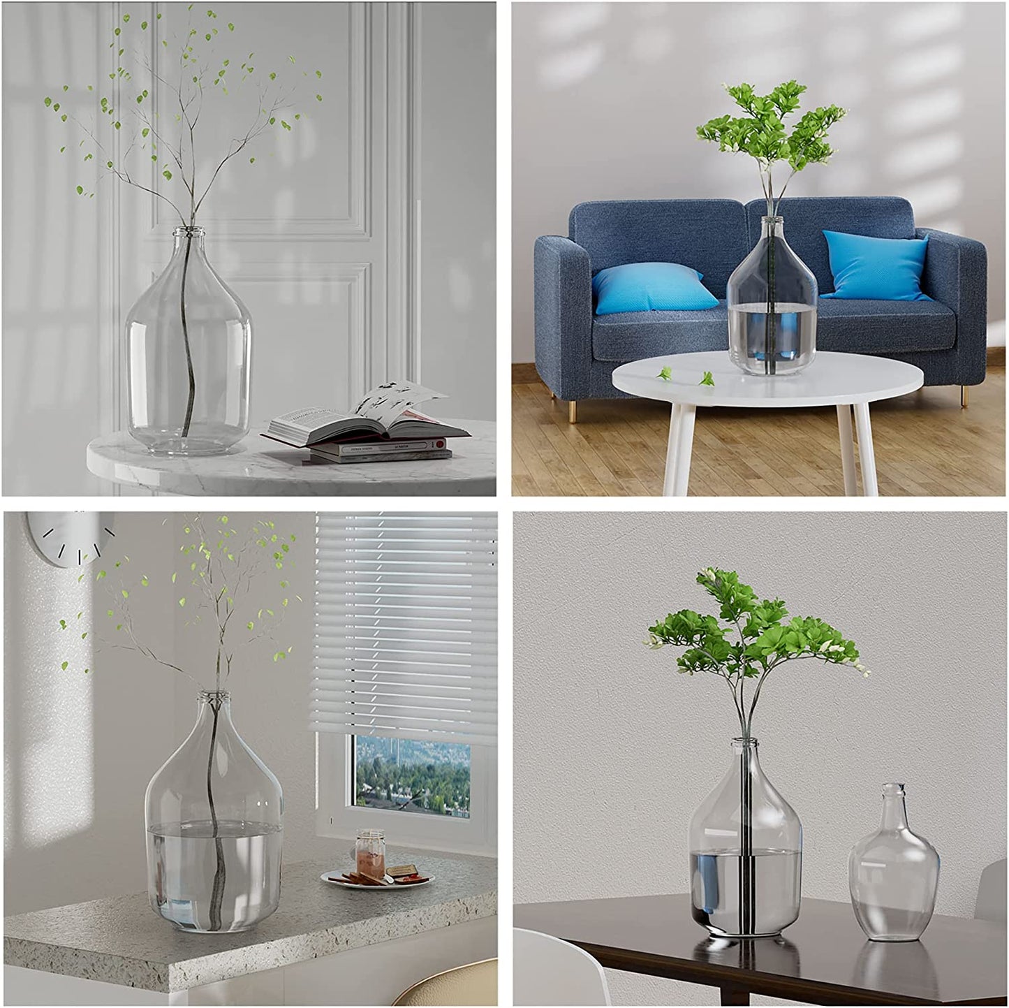 Clear Glass Vase for Decor, Big Belly Bubble Flower Bottle for Home Countertop, Shelf, Centerpiece and Shelf Decoration（9X9X15 In）