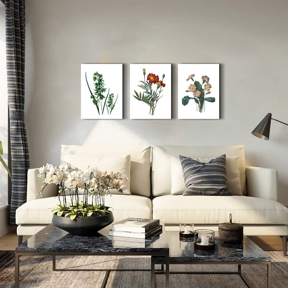 Green Leaves Plants and Flowers Modern Home Art Bathroom Wall Decor，Posters Canvas Prints Wall Art for Bedroom，Wall Artworks Pictures Living Room Wall Decoration Paintings, 12X16 Inch/Piece 3 Panels