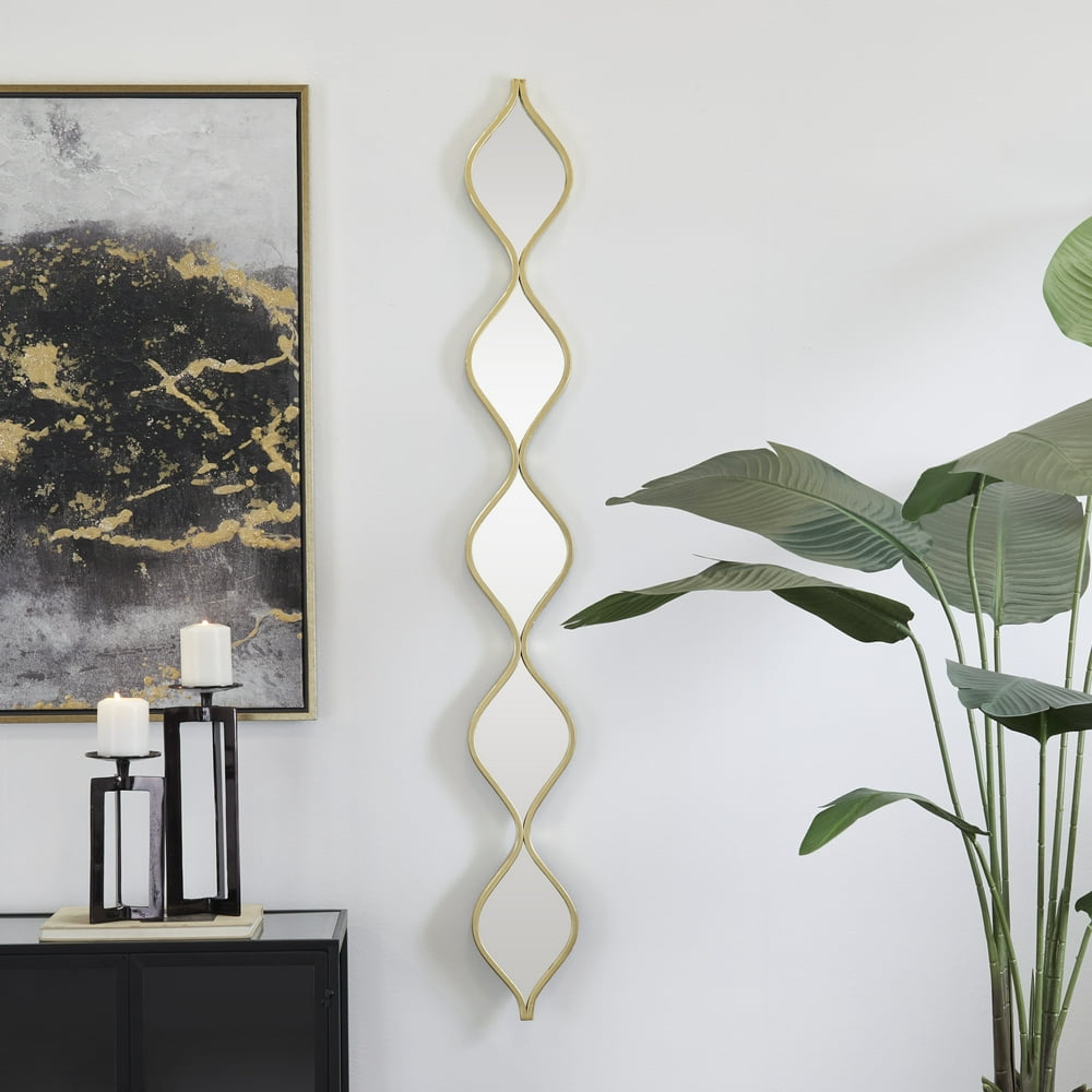 7" X 59" Gold Slim Stacked Chain 5 Layer Wall Mirror with Tear Drop Pattern