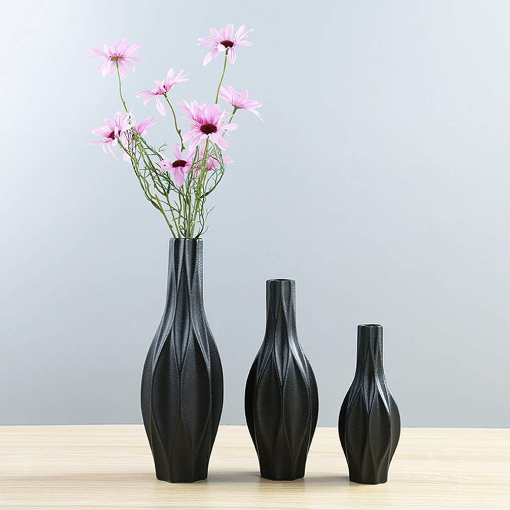 Ceramic Vases Simple Decorative Flower Vase Desktop Flower Vase for Home Office Living Room Wedding Party Dinning Table Decoration Black Size L