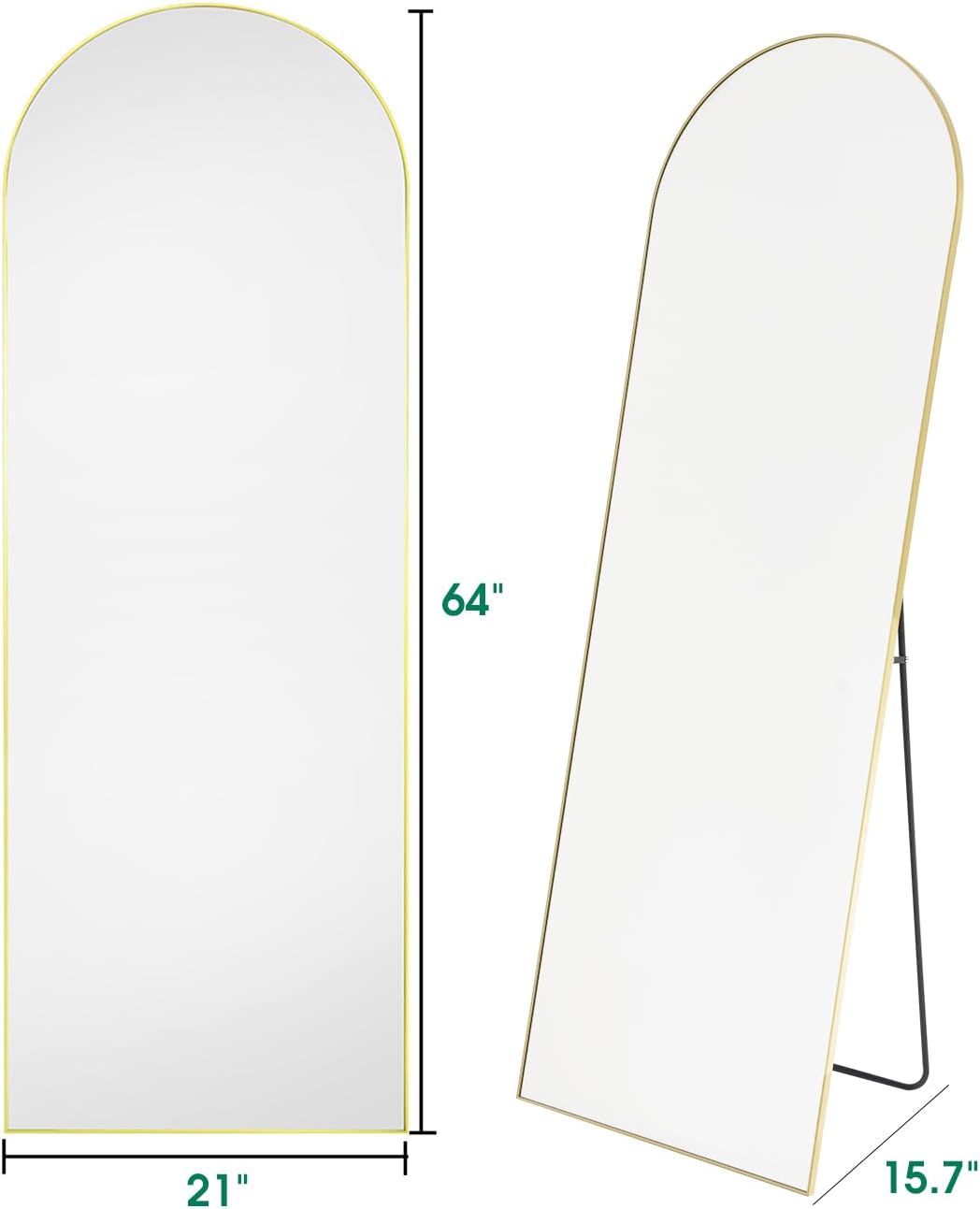 Full Length Mirror 64"×21", Arched Floor Mirror, Full Body Mirror, Freestanding, Aluminum Alloy Frame, Wall Mirror for Bedroom, Dressing Room,Gold