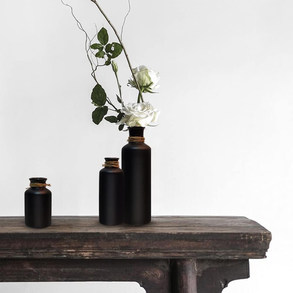 Matte Black Ceramic Vase Set, 3 Small Rustic Decorative Vases for Modern Farmhouse Office Home Decor, Living Room Centerpieces Decoration, Flower Vases for Table Mantel Entryway Shelves Decor