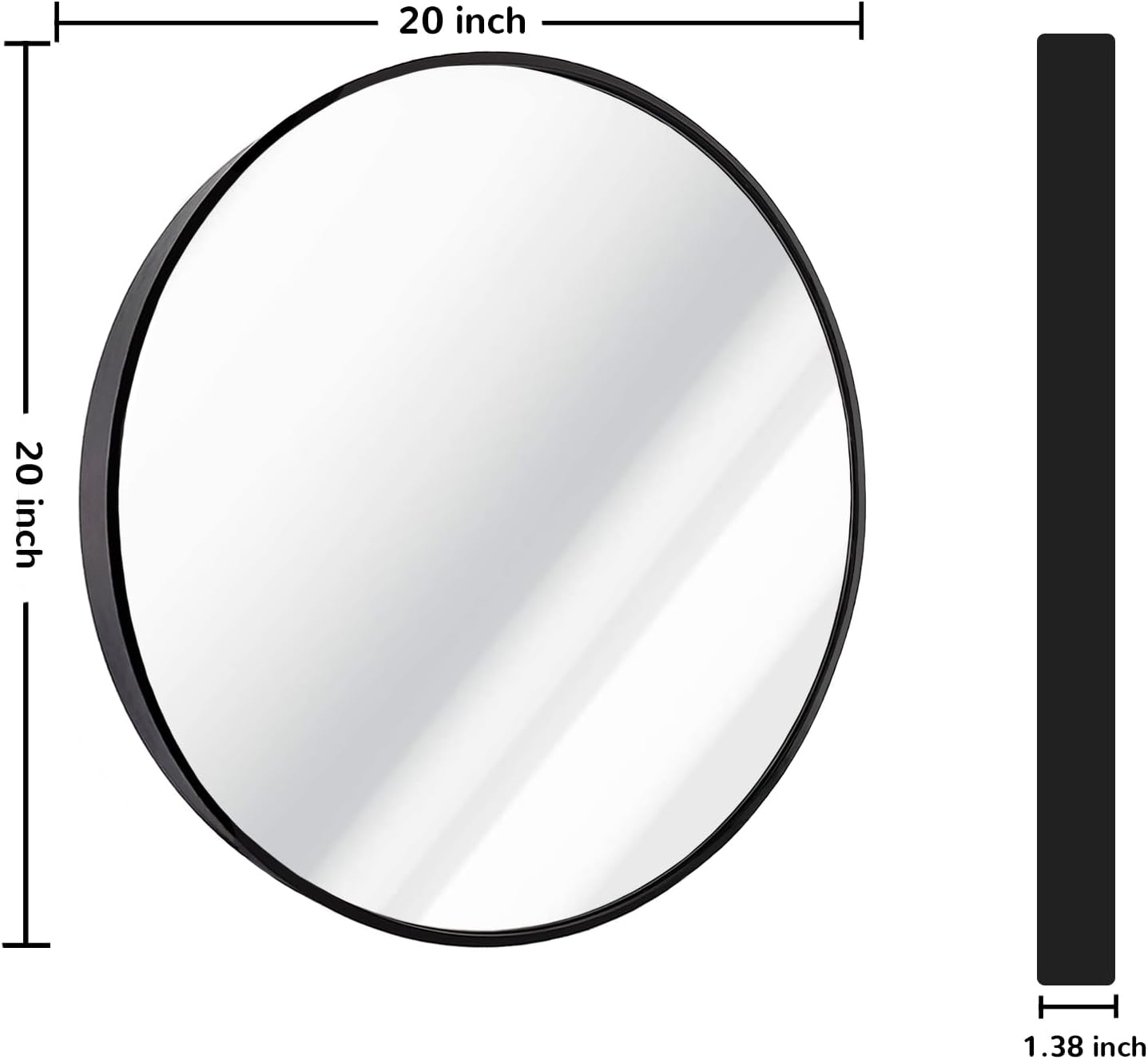 Black Circle Mirror, round Bathroom Mirror 20 Inch, round Wall Mirror Metal Frame, Circle Mirrors for Bathroom, Vanity, Bedroom, Hallway.