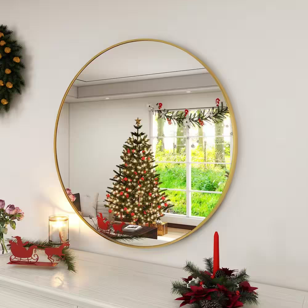 24 In. W X 24 In. H round Aluminum Alloy Framed Gold Wall Mirror