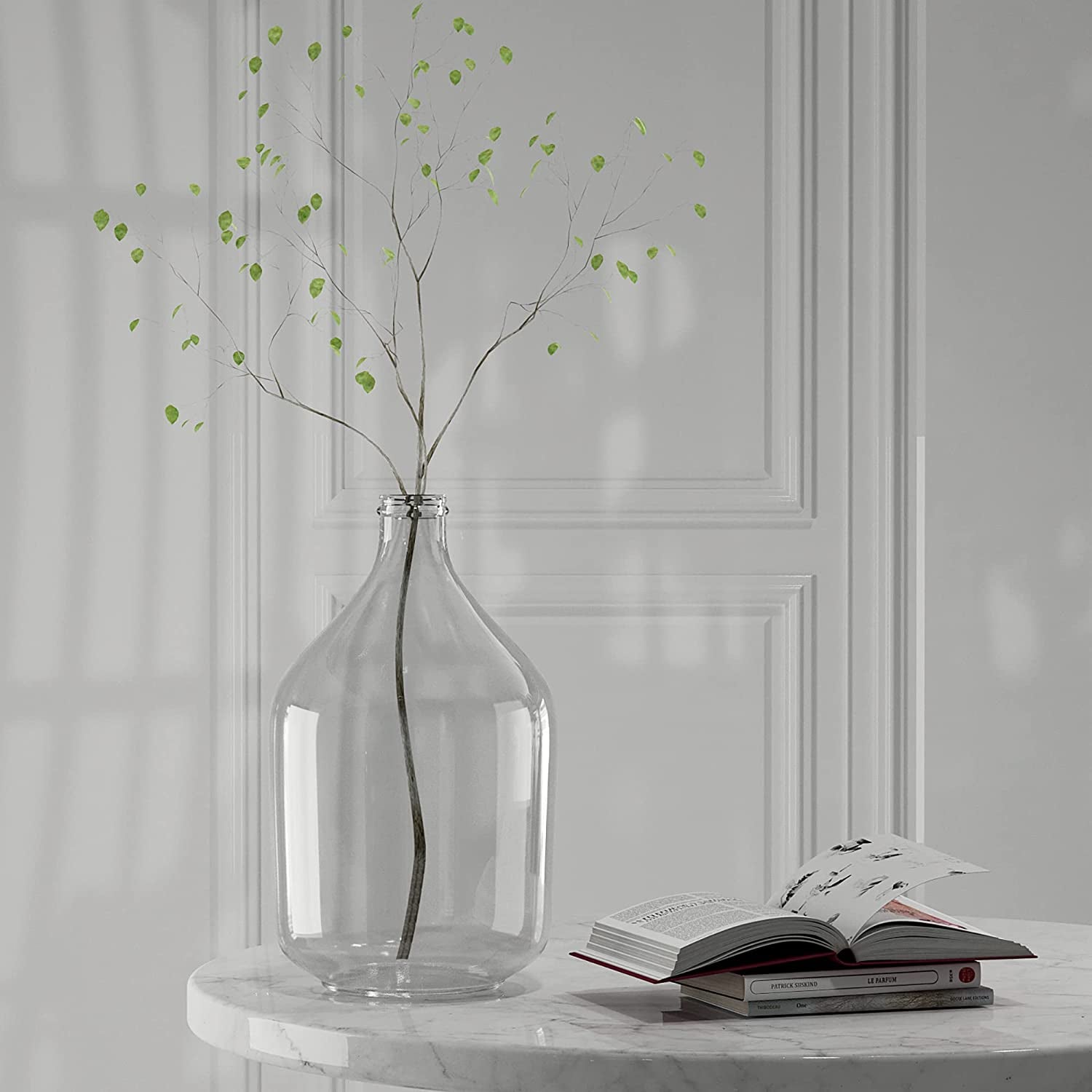 Clear Glass Vase for Decor, Big Belly Bubble Flower Bottle for Home Countertop, Shelf, Centerpiece and Shelf Decoration（9X9X15 In）