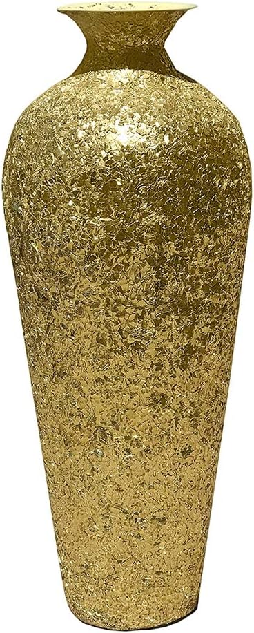 Floor Vase, Mosaic Vase, 20” Tall Vase, Decorative Vase -Artisan Metal Accent Vase with Sparkling Metallic Glass Flake Overlay