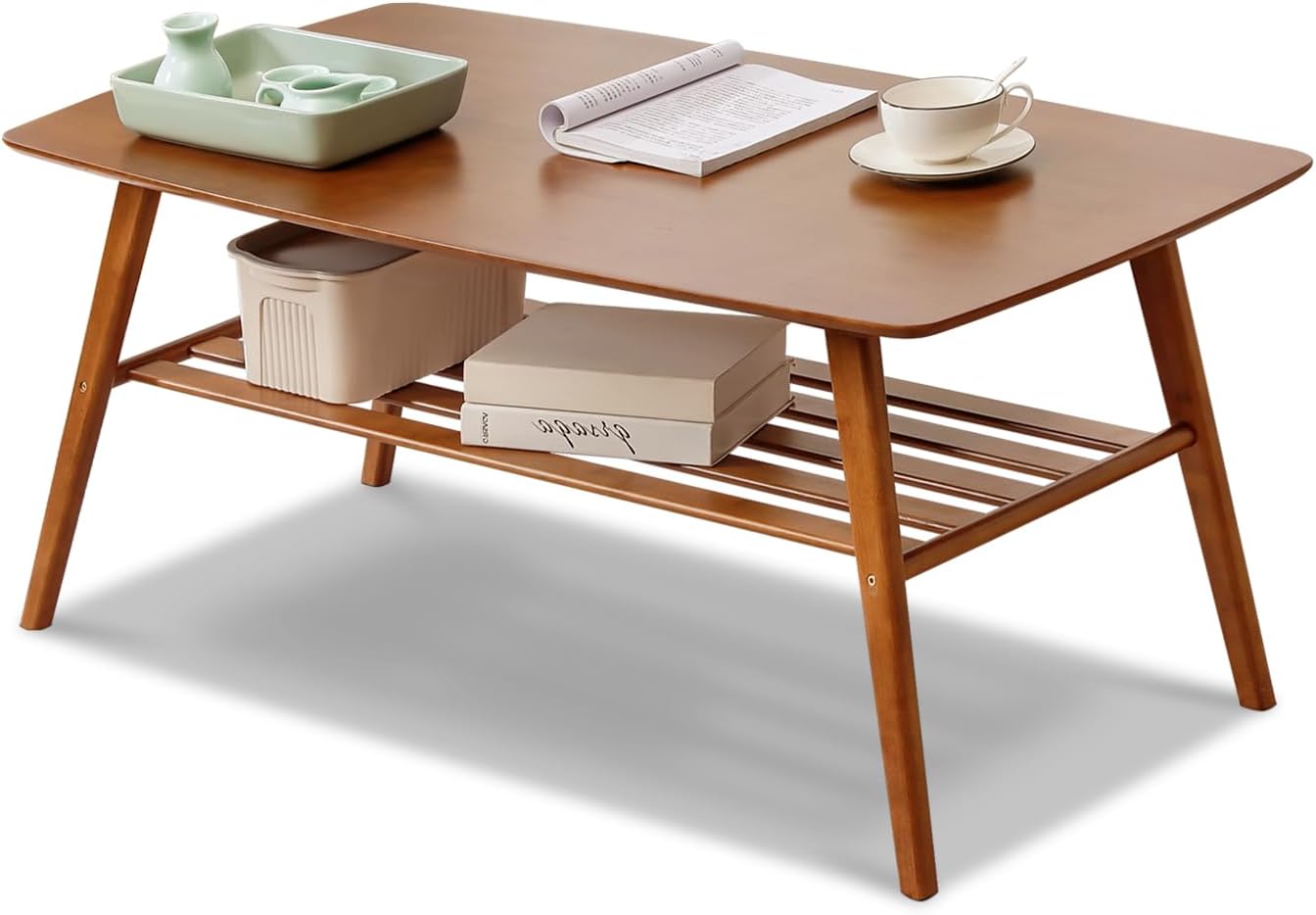 Mid-Century Coffee Tea Center Table with Storage Shelf for Living Room Dining Room - Stylish and Durable Coffee and Tea Center Table with Storage, Home Accent Furniture