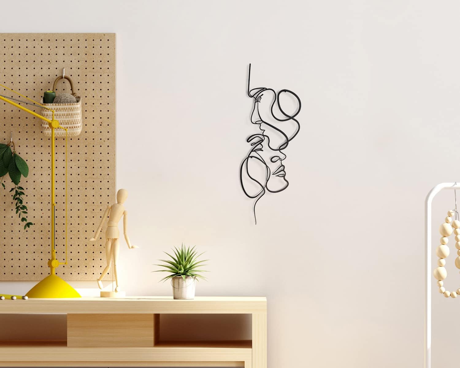 Metal Wall Art for Bedroom Minimalist Design Wall Sculptures Decor Lovers Kissing Line Artwork Home Living Room Bathroom Decorative (Black, 7" X 20")