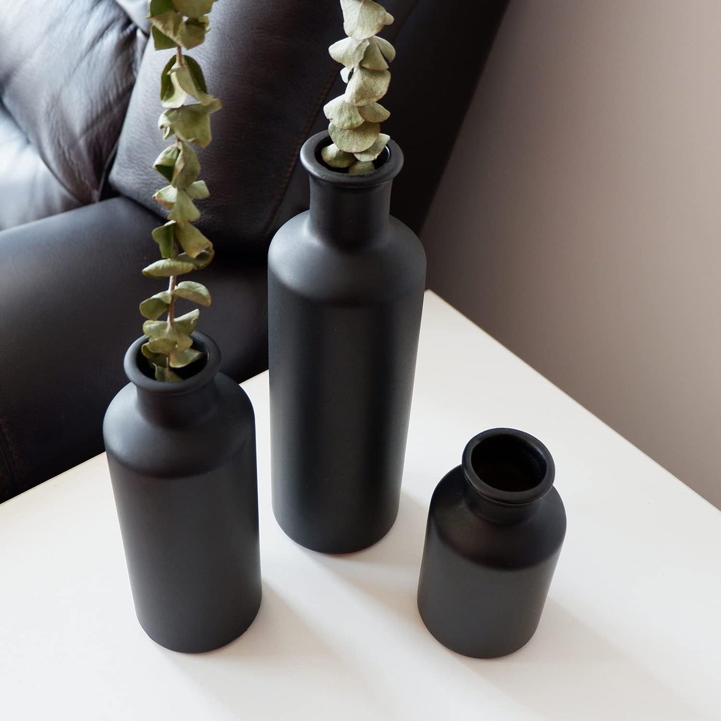 Matte Black Ceramic Vase Set, 3 Small Rustic Decorative Vases for Modern Farmhouse Office Home Decor, Living Room Centerpieces Decoration, Flower Vases for Table Mantel Entryway Shelves Decor