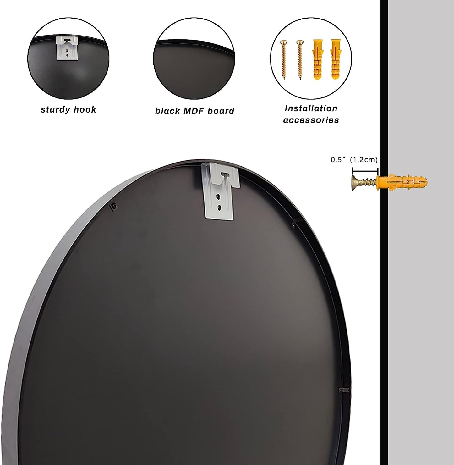 Black Circle Mirror, round Bathroom Mirror 20 Inch, round Wall Mirror Metal Frame, Circle Mirrors for Bathroom, Vanity, Bedroom, Hallway.