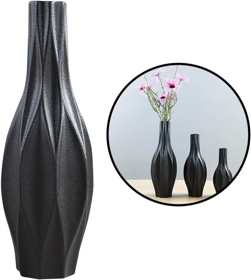 Ceramic Vases Simple Decorative Flower Vase Desktop Flower Vase for Home Office Living Room Wedding Party Dinning Table Decoration Black Size L
