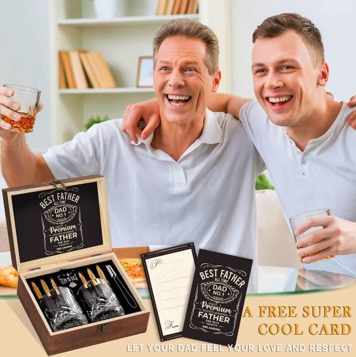 Gifts for Dad Men Christmas, Dad Birthday Gifts from Daughter Son Wife, Engraved World'S Best Dad Whiskey Stones Glasses Set, Cool Bourbon Scotch Cocktail Set Gifts Stocking Stuffers