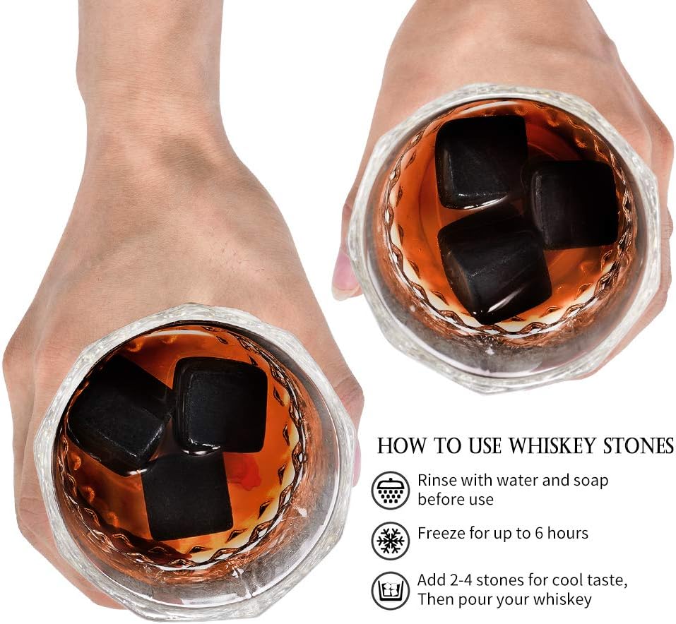 Gifts for Men Women, Whiskey Stones Set with Glasses, Drinking Gifts for Dad Husband Him, Ideas for Anniversary Birthday Wedding Housewarming, Unique Rocks Present for Liquor Bourbon Scotch