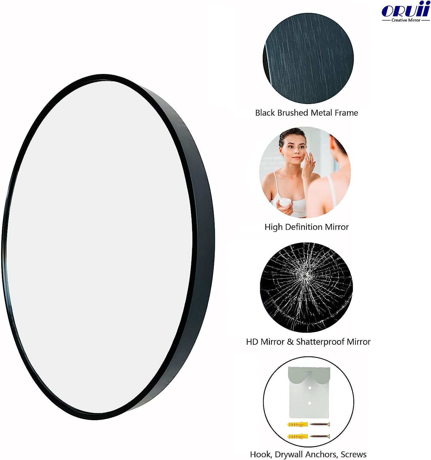 round Mirror, Black round Mirror 24 Inch, round Wall Mirror Metal Frame, round Bathroom Mirror, Circle Mirrors for Wall, Living Room, Bedroom, Vanity, Entryway, Hallway.