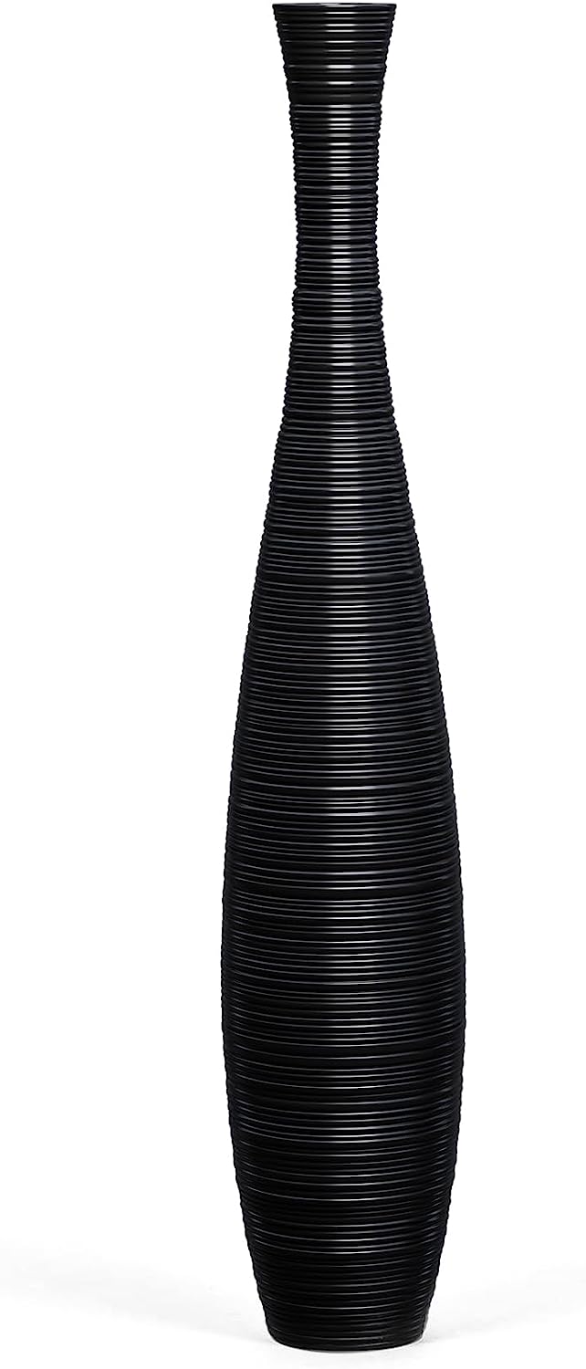 Tall Floor Vase, Large Resin Floor Vase, Sturdy, Luxury, Textured, Vessel for Decorative Branches Dried Flowers, 27.5 Inches Tall Vase for Decor, Black