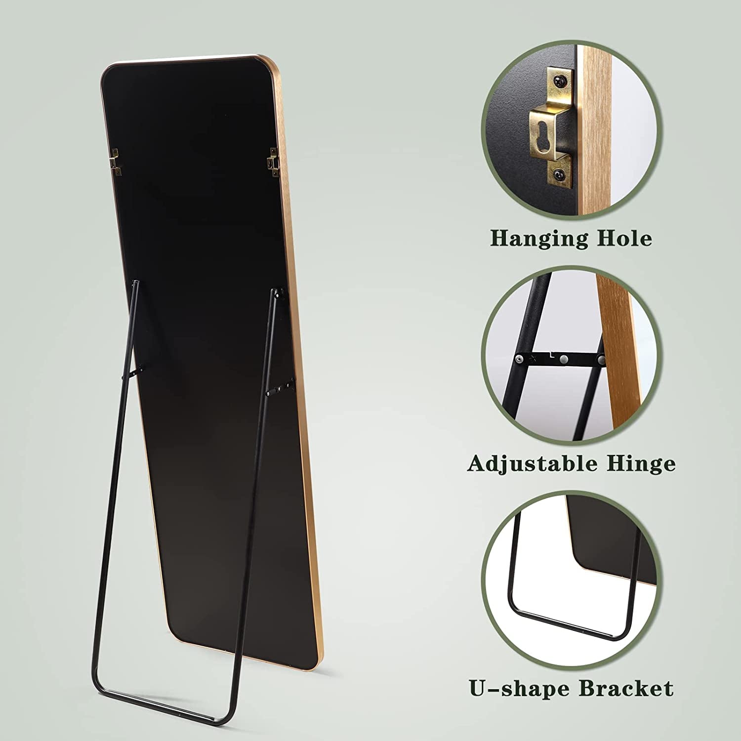 Gold Full Length Floor Mirror with Aluminum Frame for Wall Mounted, Standing, Leaning, 60"X18" Full Body Large Mirror for Dressing Room, Bedroom, Bathroom