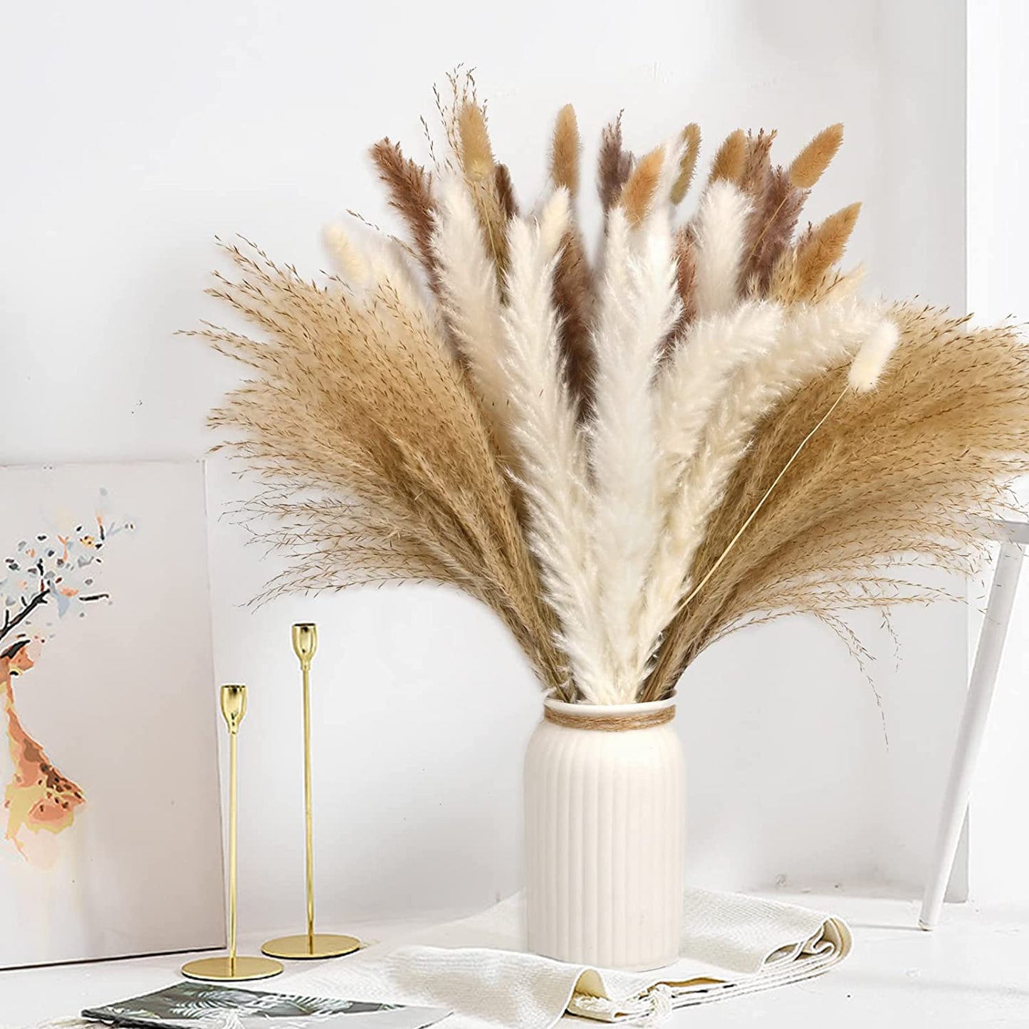 87PCS Dried Pampas Grass Decor, Home Boho Decor Bouquet 17Inch Dried Flowers for Wedding Floral Arrangements, Rustic Farmhouse Decor, Party Decor
