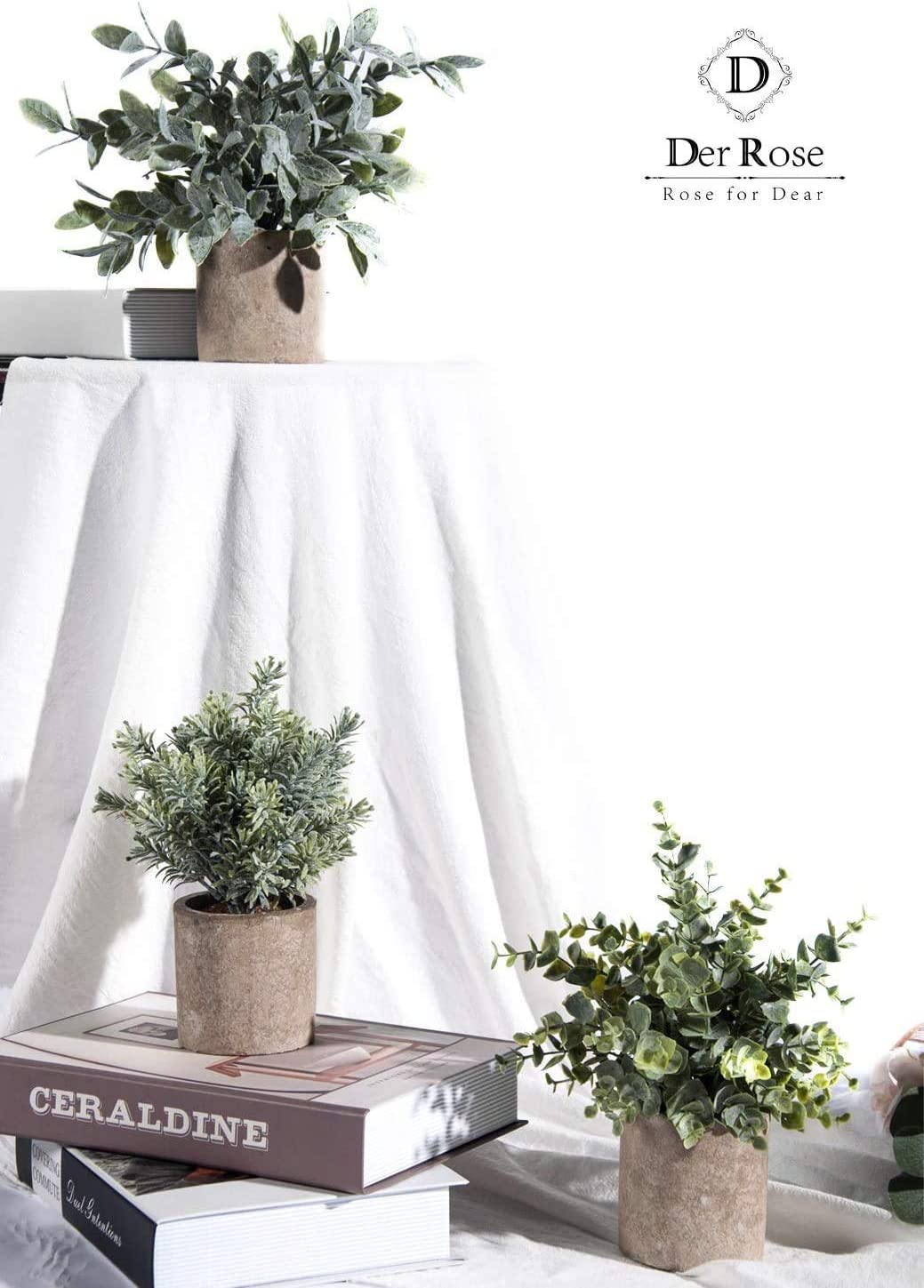 3 Pack Mini Potted Fake Plants Artificial Plastic Eucalyptus Plants for Home Office Desk Farmhouse Room Decor
