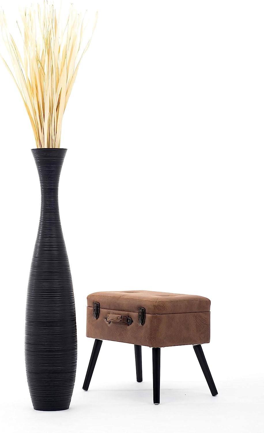 Large Floor Vase – Handmade Flower Holder Made of Wood, Sophisticated Vessel for Decorative Branches and Dried Flowers, 43 Inches, Black