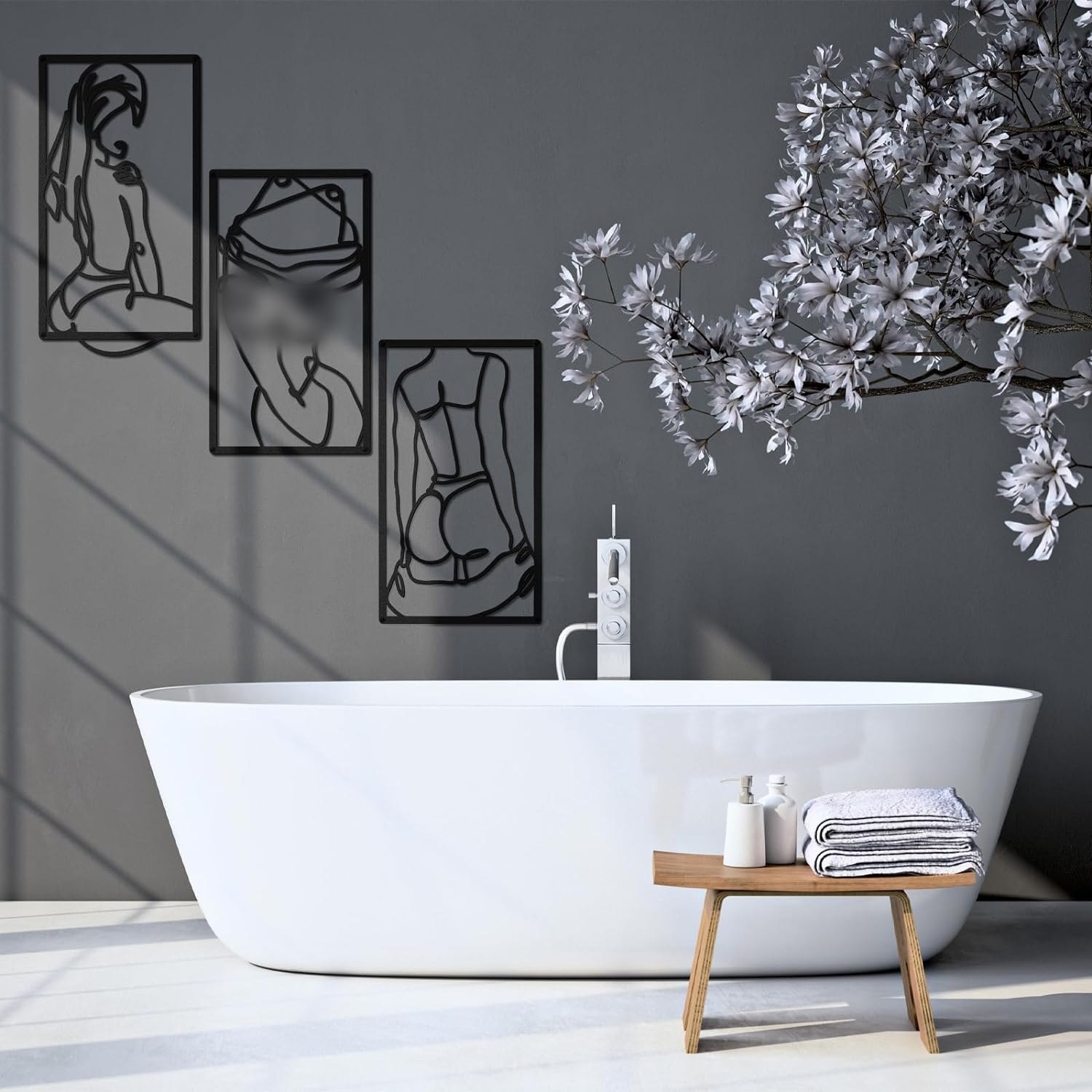 3 Pcs Modern Minimalist Wall Decor Abstract Line Art Wall Decor Woman Body Shape Art Print Decor Line Drawing Metal Wall Art for Living Room Bedroom Wall (Black,Classic Style)