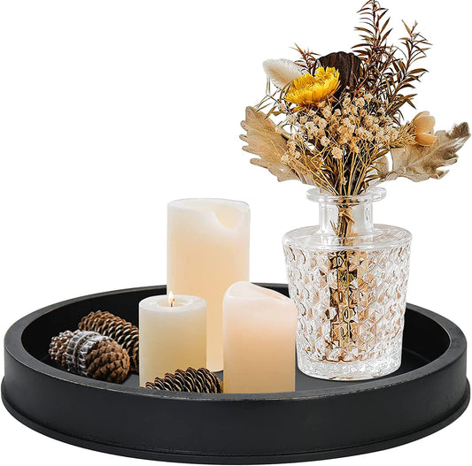 Black Decorative Tray for Coffee Table Centerpieces,Black round Decorative Serving Tray,Wood Tray Decor Modern Farmhouse Home Decorations round Coffee Table Tray Farmhouse Kitchen Countertop…