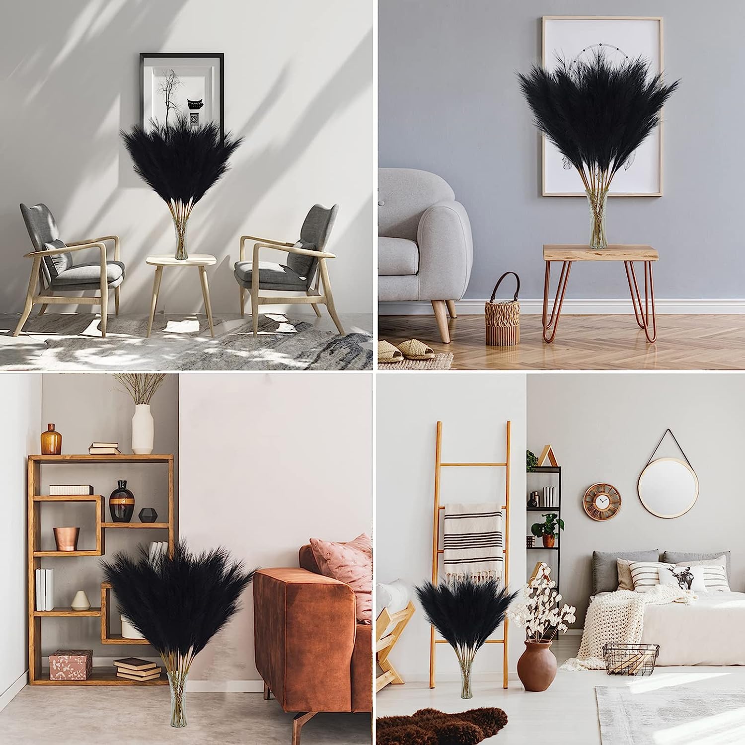 8 PCS Faux Pampas Grass Decor 38"/3.1FT Tall Fake Pompas Floral Large Artificial Pompous Grass Branches Plants for Floor Vase Filler Home Boho Decoration (Black)