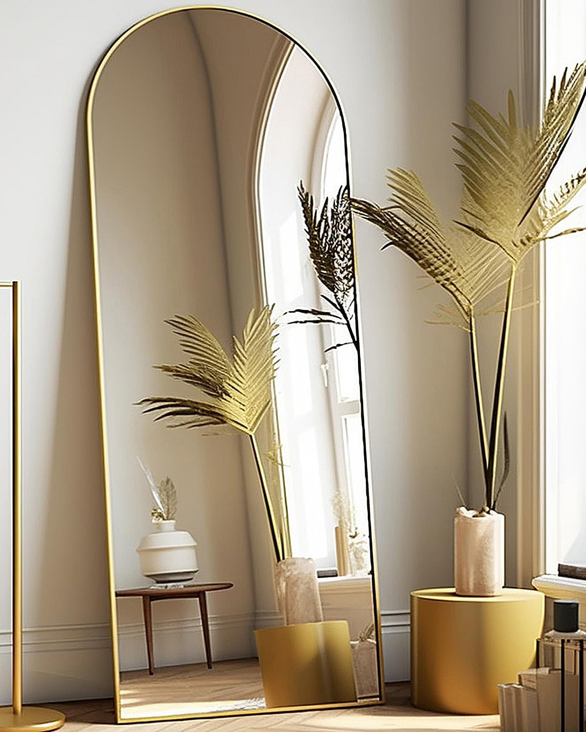Full Length Mirror 64"×21", Arched Floor Mirror, Full Body Mirror, Freestanding, Aluminum Alloy Frame, Wall Mirror for Bedroom, Dressing Room,Gold