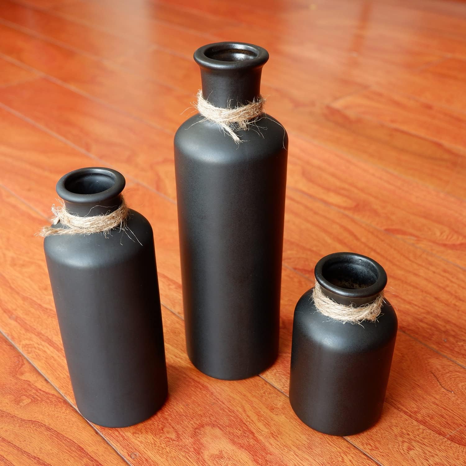 Matte Black Ceramic Vase Set, 3 Small Rustic Decorative Vases for Modern Farmhouse Office Home Decor, Living Room Centerpieces Decoration, Flower Vases for Table Mantel Entryway Shelves Decor