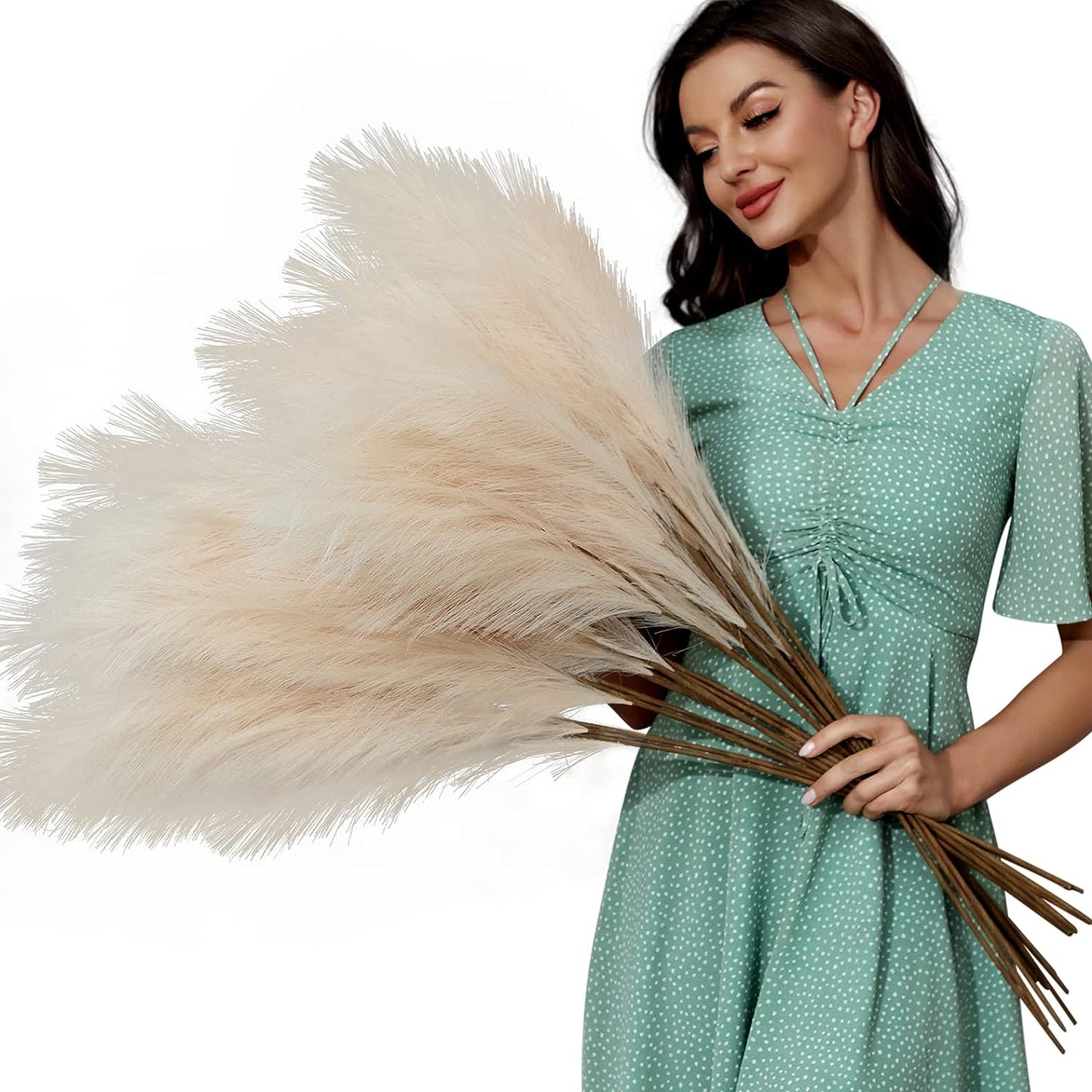 8 PCS Faux Pampas Grass Decor 38"/3.1FT Tall Fake Pompas Floral Large Artificial Pompous Grass Branches Plants for Floor Vase Filler Home Boho Decoration (Cream/Beige)