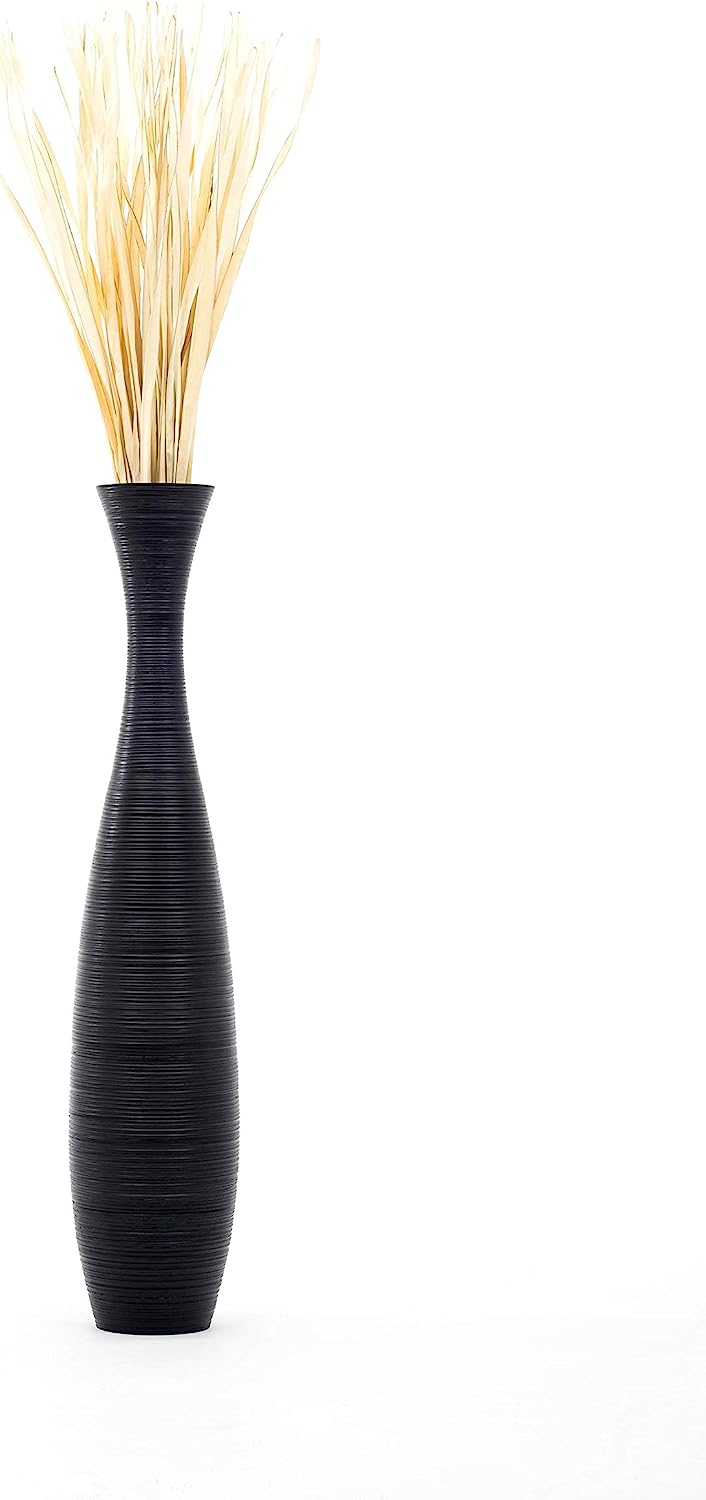 Large Floor Vase – Handmade Flower Holder Made of Wood, Sophisticated Vessel for Decorative Branches and Dried Flowers, 43 Inches, Black