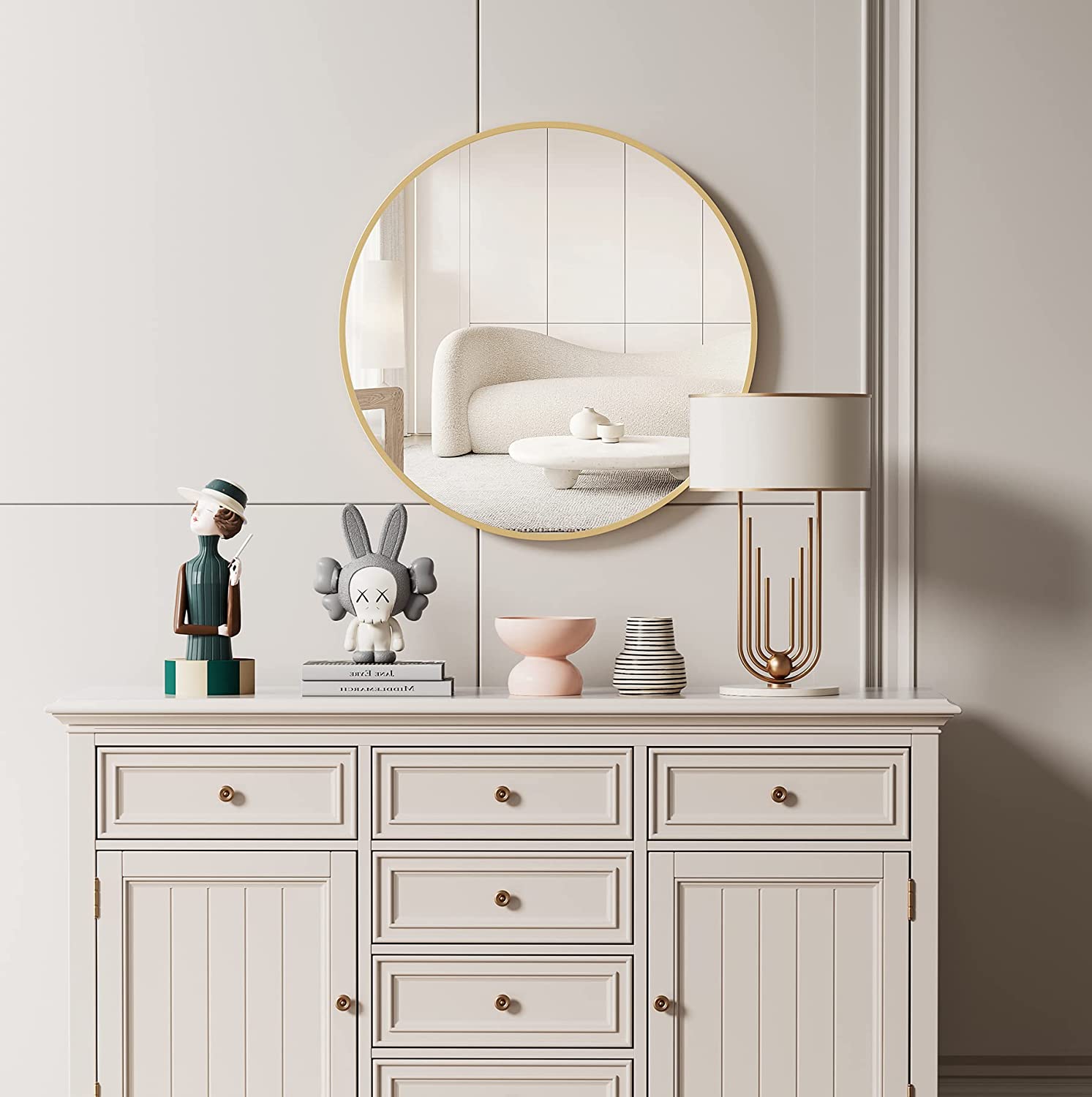 24 Inch round Mirror Gold Circle Wall Mirror Bathroom Vanity Mirror Brushed Gold Metal Frame Mirror Modern Circular Mirror for Entryway Living Room Bedroom